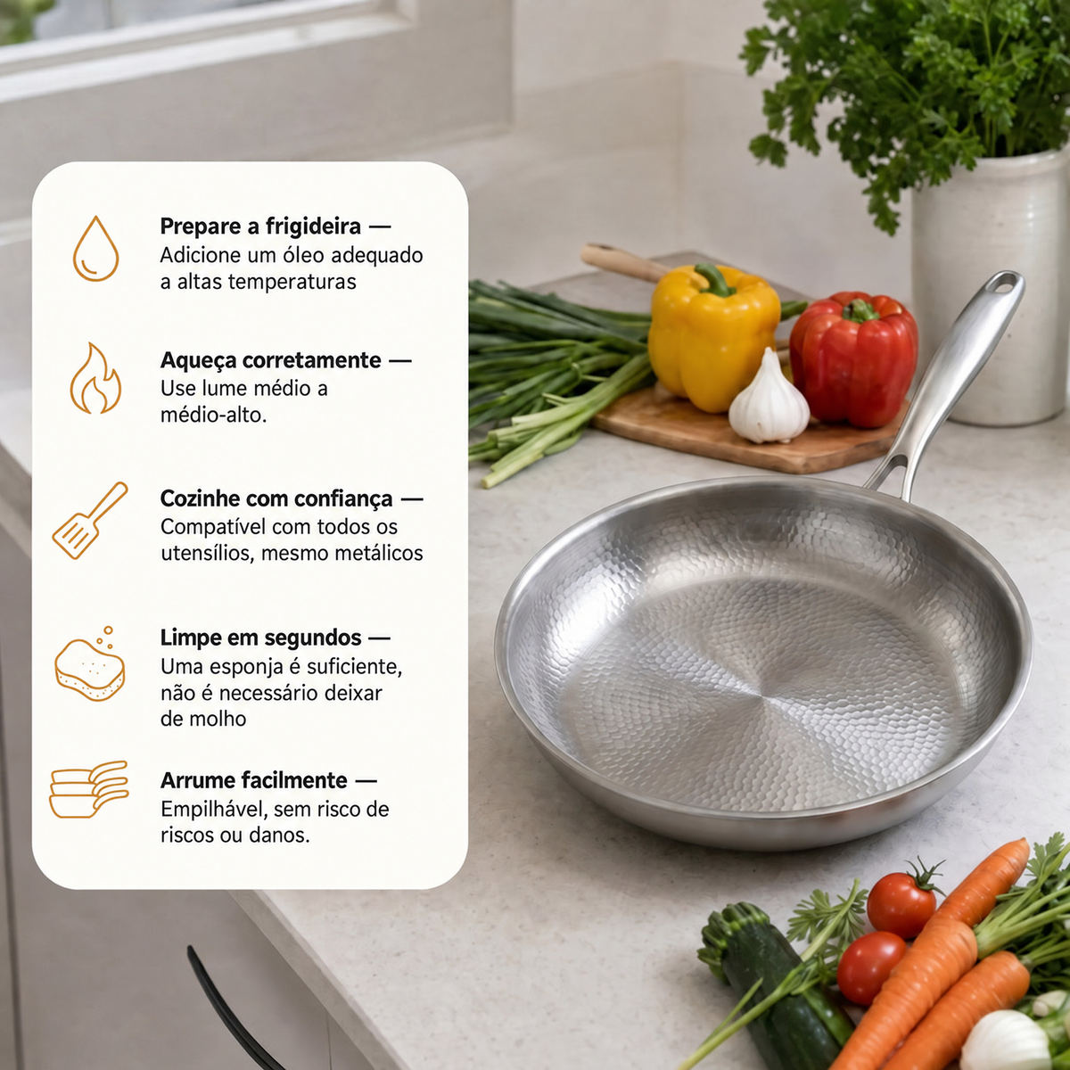 Instruções de utilização da frigideira de titânio Titaniova: pré-aquecer, cozinhar e limpar